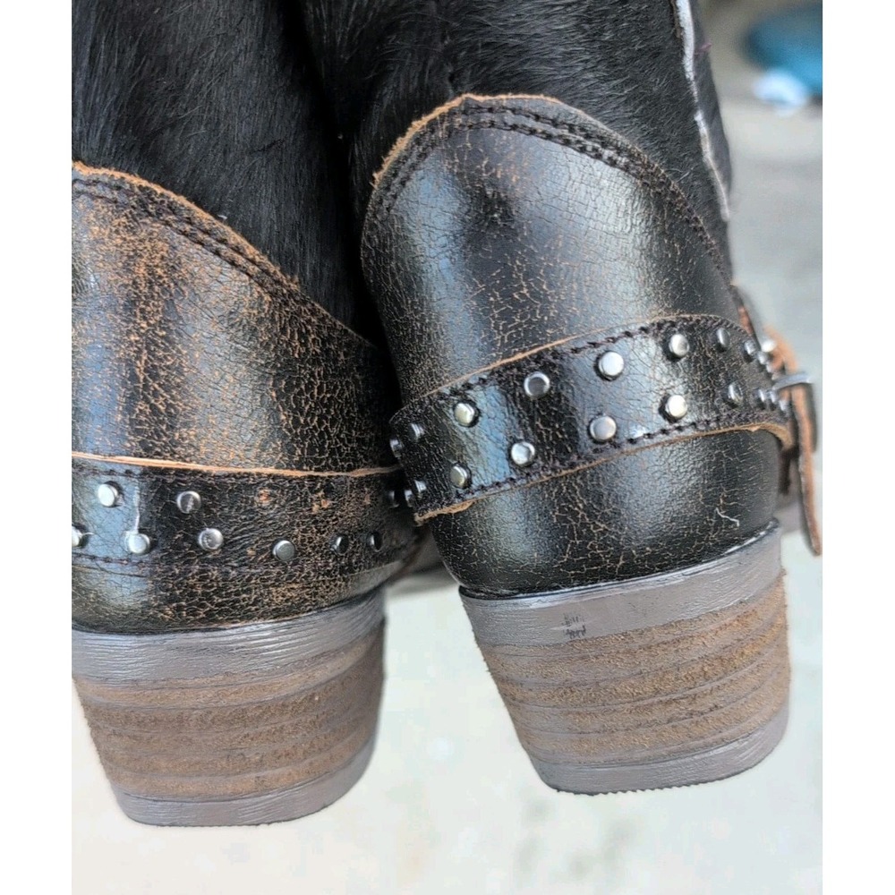 Sterling River Womens Short Ankle Boot Sz 7.5M Studded Leather Brown Calf Hair - Picture 5 of 10